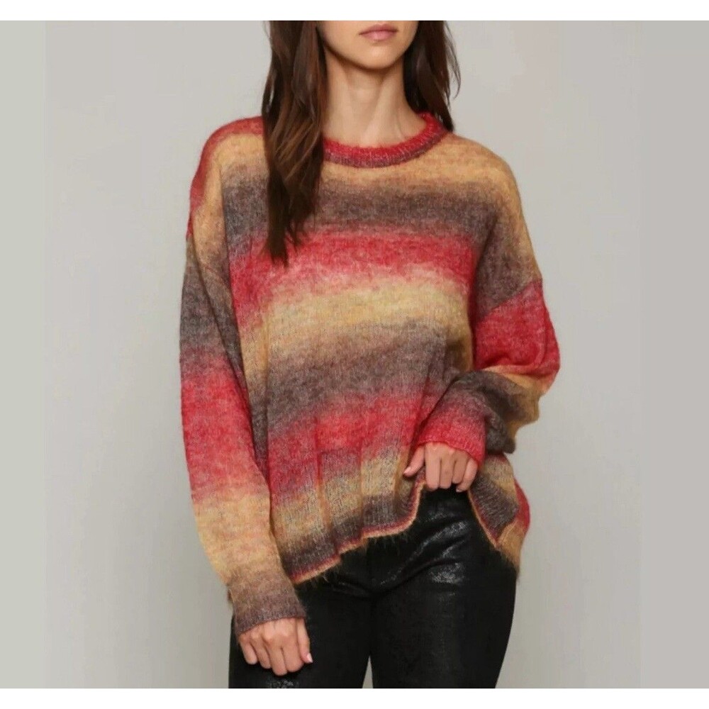 Fate Ombre Stripe Sweater Medium M Mohair Wool Blend Fuzzy Multi Color Knit